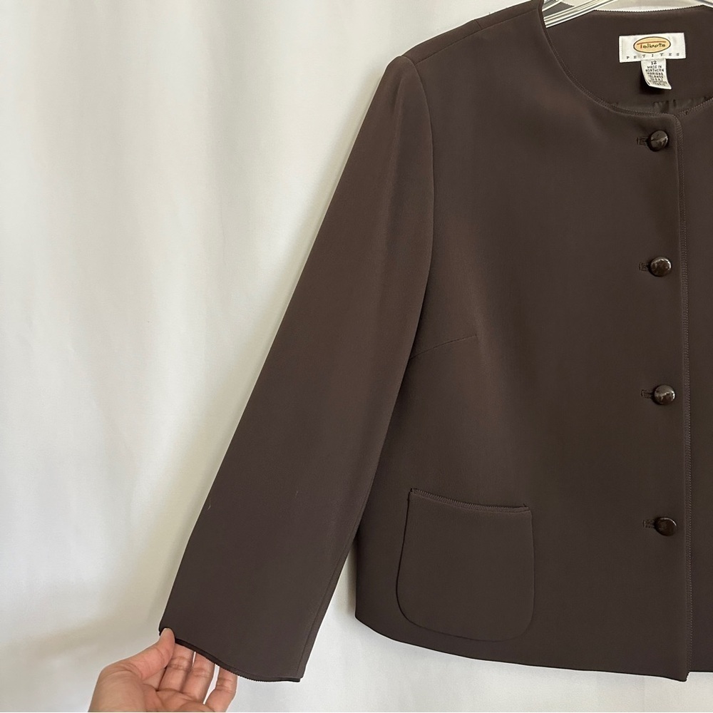 Vintage Talbots Women's Petite Dark Brown Button Up Short Jacket Blazer sz 12P - Picture 5 of 10